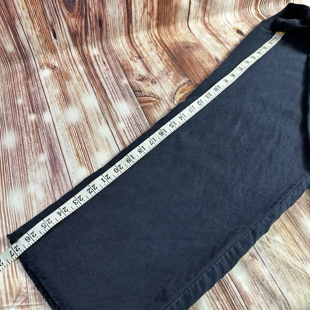 LOFT Size Small Navy Blue Linen Blend Mid Rise Frayed Hem Crop Ankle Pants 33x27 - Picture 8 of 10